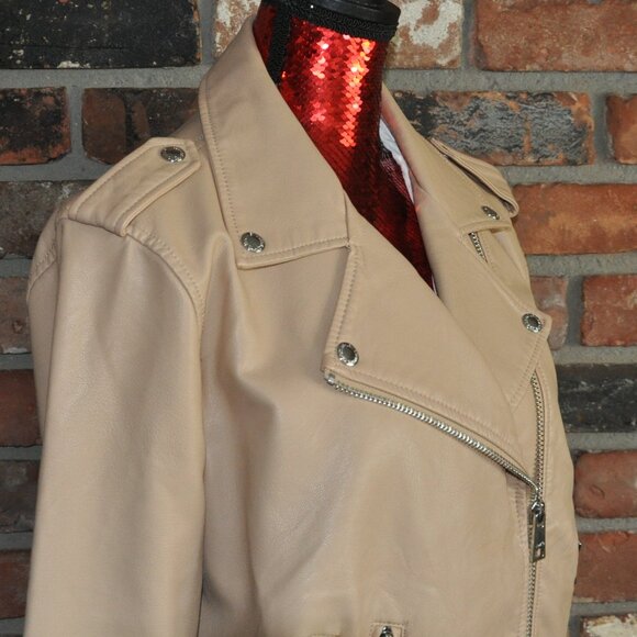 Levi's Red Tab Faux Leather Belted Motorcycle Moto Jacket Biscotti L - Picture 4 of 13